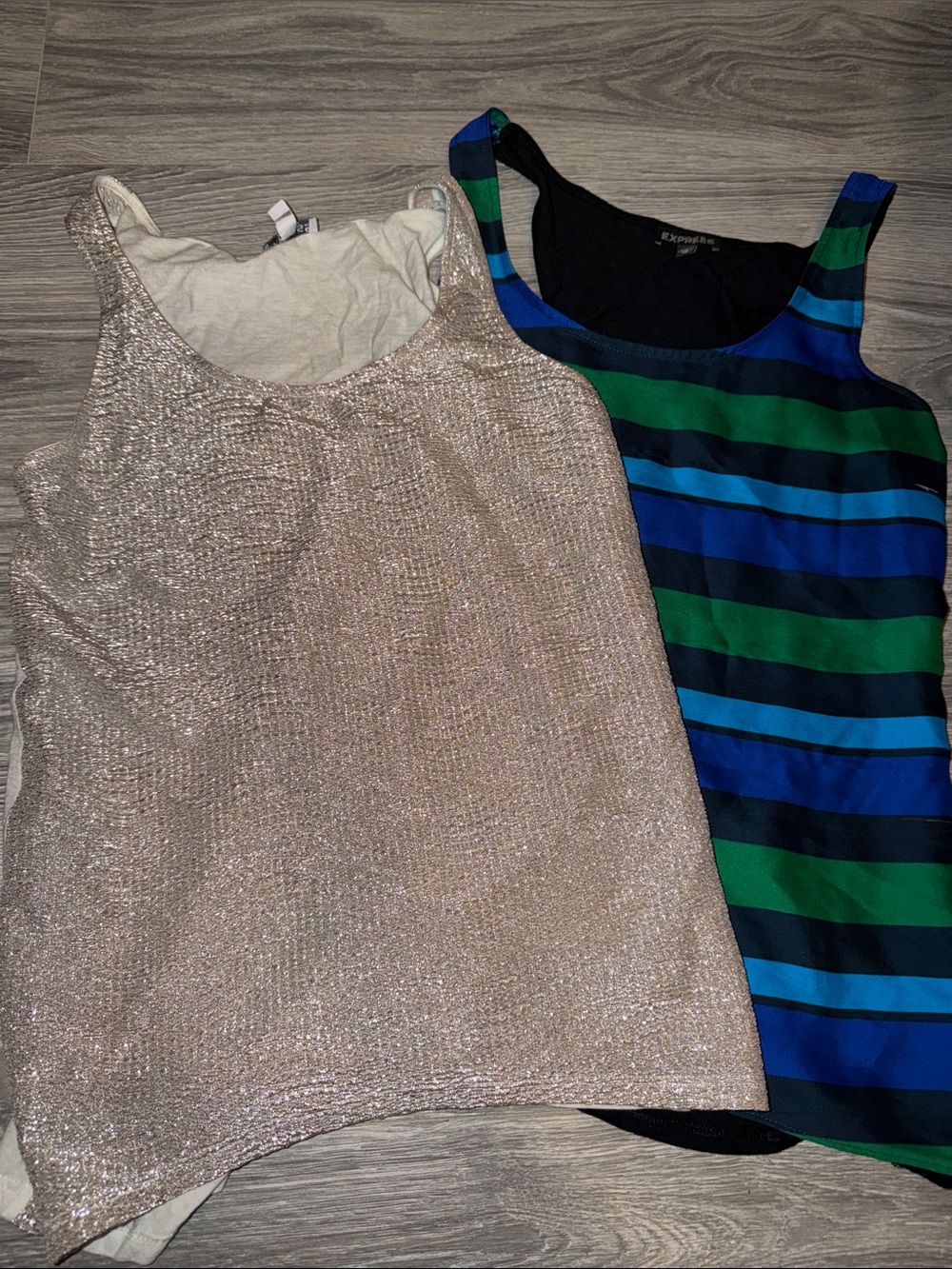 Sparkle Tank Top & Striped Tank Set - Gold and Blue/Green (both) Express XS
